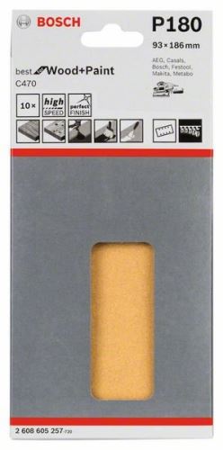 BOSCH Papel de lija C470 (10 uds) 93 x 186 mm, 180 2608605257