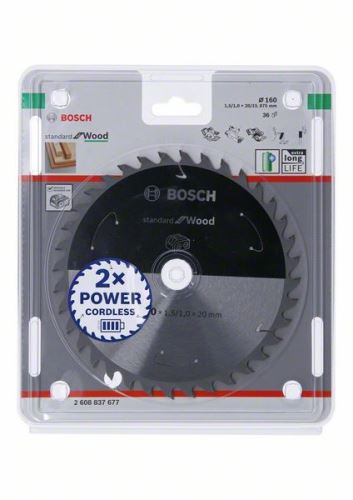 BOSCH Hoja de sierra para sierras inalámbricas; Estándar para Madera 160x20/15.875x1.5/1.0x36T 2608837677