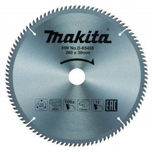 MAKITA hoja de sierra madera TCT 260x2,6x30 mm 100 dientes D-65408