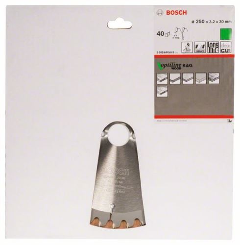 BOSCH Hoja de sierra Optiline Madera 250 x 30 x 3,2 mm, 40 2608640643