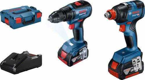 BOSCH Juego de herramientas a batería, Llave de impacto a batería + Taladro atornillador a batería, GDX 18V-200 + GSR 18V-50+ 2× GBA 18V 4.0Ah + GAL 18V-40 06019J2220