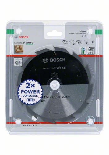 BOSCH Hoja de sierra para sierras inalámbricas; Estándar para Madera 160x20/15.875x1.5/1.0x12T 2608837675