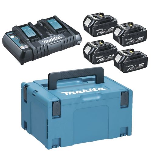 MAKITA Li-ion LXT 18V set 4 piezas BL1850B+1 pieza Cargador doble DC18RD+1 pieza Makpac 197626-8