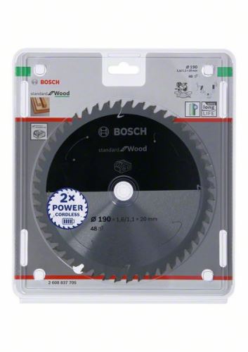 BOSCH Hoja de sierra para sierras inalámbricas; Estándar para Madera 190x20x1,6/1,1x48T 2608837705