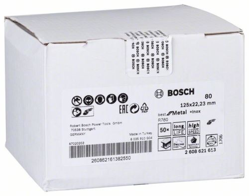 BOSCH Muela abrasiva de fibra R780, Best for Metal + Inox 115 × 22,23 mm, G36 2608621604