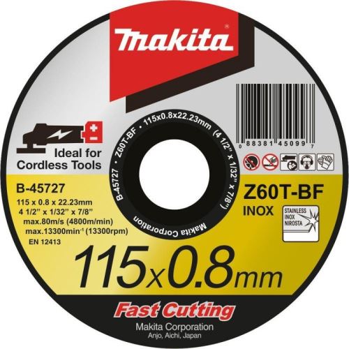 MAKITA Disco de corte 115×0,8×22,23 mm acero inoxidable B-45727