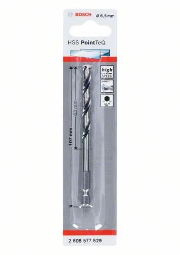 BOSCH Broca para metal HSS PointTeQ HEX con vástago de 6 puntas; 6,5 mm (5 unidades) 2608577529