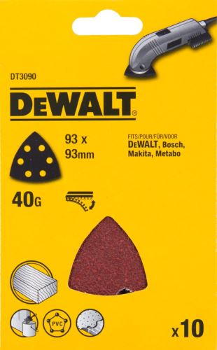 DeWALT Papel de lija 93 x 93 mm, velcro P40, (10 uds) DT3090