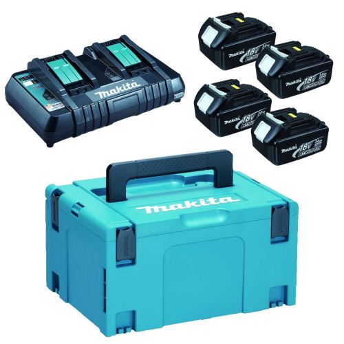 MAKITA Li-ion LXT 18V set 4 piezas BL1830B+1 pieza Cargador doble DC18RD+1 pieza Makpac 197970-3