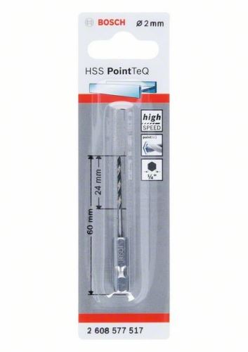 BOSCH Broca para metal HSS PointTeQ HEX con vástago de 6 puntas; 2 mm (5 piezas) 2608577517