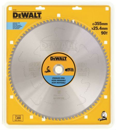 Hoja de sierra DeWALT EXTREME para cortar acero inoxidable, 355 x 25,4 mm, 90 dientes DT1922