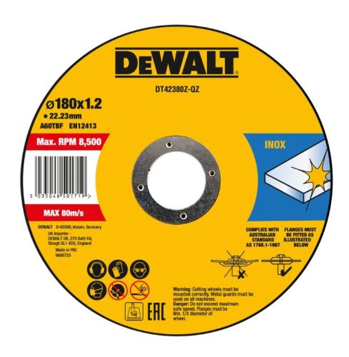 DeWALT Disco de corte para acero inoxidable INOX 180 x 6 x 22,23 mm DT42380Z