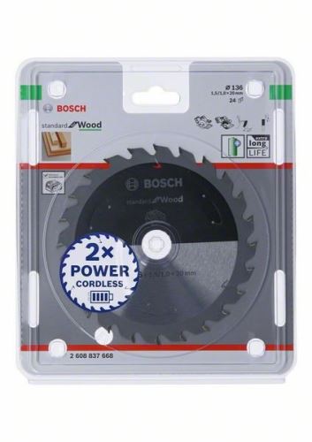 BOSCH Hoja de sierra para sierras inalámbricas; Estándar para Madera 136x20x1.5/1.0x24T 2608837668