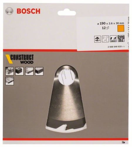 BOSCH Hoja de sierra Construct Wood 190 x 30 x 2,6 mm; 12 2608640633