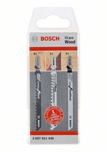 BOSCH Juego de hojas de sierra para madera, 15 piezas 2607011436