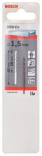 BOSCH Brocas para metal HSS-Co, DIN 338 1,5 x 18 x 40 mm 2608585839