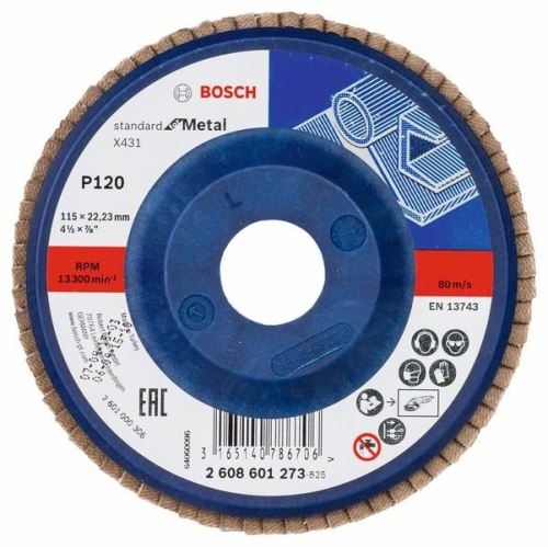 BOSCH Muela abrasiva de láminas X431, Estándar para metal 115 mm, 22,23 mm, 120 2608601273