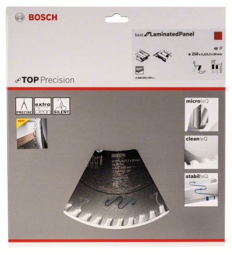 BOSCH Hoja de sierra circular Top Precision Best para panel laminado abrasivo 250 x 30 x 3,2 mm, 48 2608642104