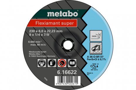 METABO Disco abrasivo Flexiamant SUPER 100x6,0x16,0 INOX, SF 27 - 616735000 616735000