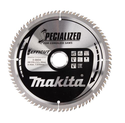 Hoja de sierra para madera MAKITA Efficut 216x2x30 mm 80 dientes E-08894