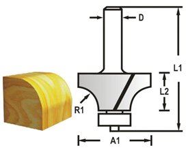 MAKITA Fresa para redondear con vástago de rodamiento 8 mm, 19x9,5x53 mm R 32 mm D-48359