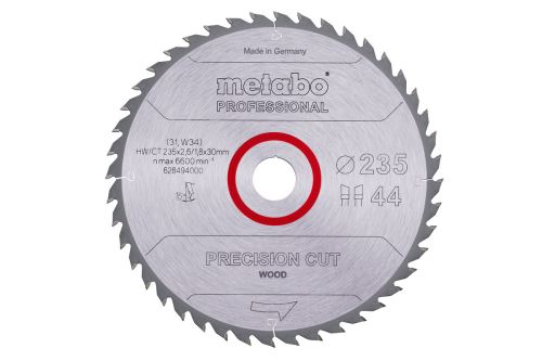 METABO Hoja de sierra "corte de precisión para madera - profesional", 235x30 mm, 44 dientes, 15° 628494000