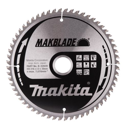 Hoja de sierra para madera MAKITA MAKBLADE 216x2x30 mm 60 dientes B-32839