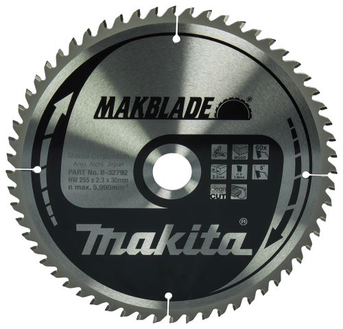 Hoja de sierra para madera MAKITA MAKBLADE 255x2,3x30 mm 60 dientes B-32792