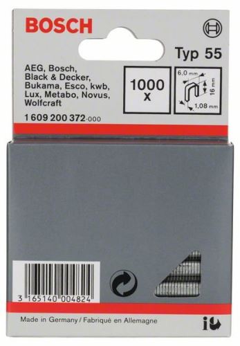 BOSCH Grapas estrechas para grapadora, tipo 55 6 x 1,08 x 16 mm (1000 uds) 1609200372