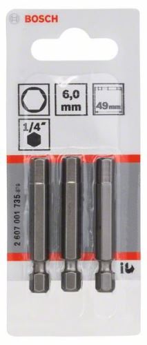 BOSCH Punta de destornillador extra dura Extra-Hart HEX 6, 49 mm (3 uds) 2607001735