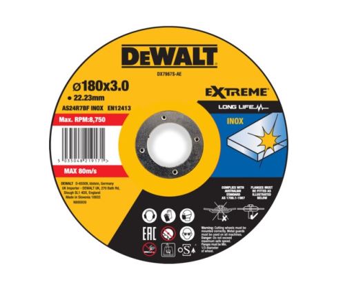 DeWALT Disco de corte EXTREME 180 x 22,23 x 3 mm Inox Tipo 42 DX7967S