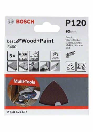 BOSCH Papel de lija F460 BfWP, G180, 93 mm (5 uds) 2608621688