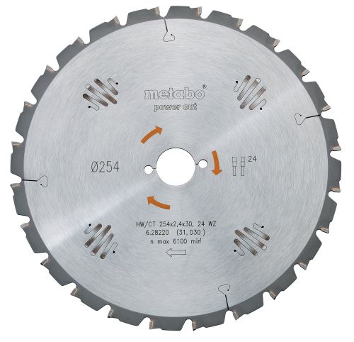 METABO Hoja de sierra HW/CT 250 x 30 mm, 24 dientes 628013000