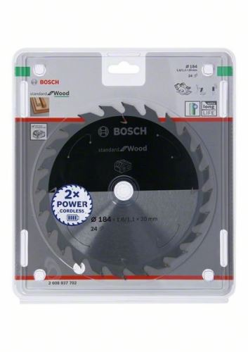 BOSCH Hoja de sierra para sierras inalámbricas; Estándar para Madera 184x20x1.6/1.1x24T 2608837702