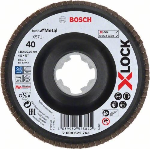 BOSCH X-LOCK Muelas abrasivas de láminas del sistema Best for Metal Ø 115 mm, G 40, X571, versión curvada, plástico 2608621763