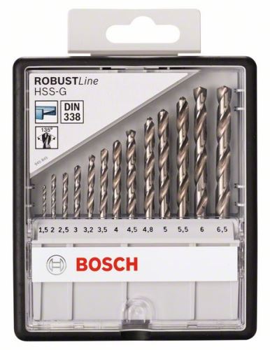 BOSCH Juego de brocas para metal Robust Line HSS-G, 13 piezas, 135° 1,5; 2; 2,5; 3; 3.2; 3,5; 4; 4,5; 4,8; 5; 5,5; 6; 6,5 mm, 135° 2607010538