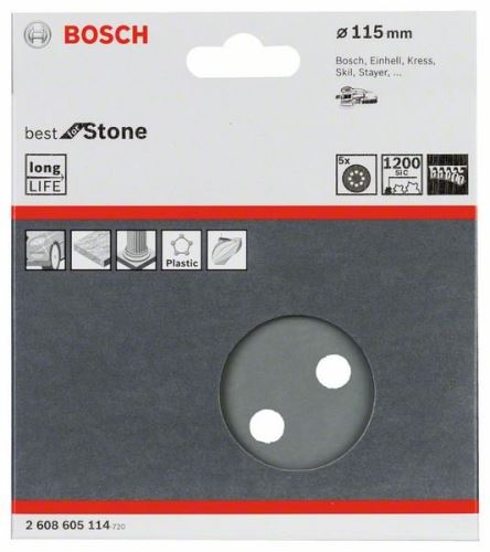 BOSCH Papel de lija F355, paquete de 5 115 mm, 600 2608605113