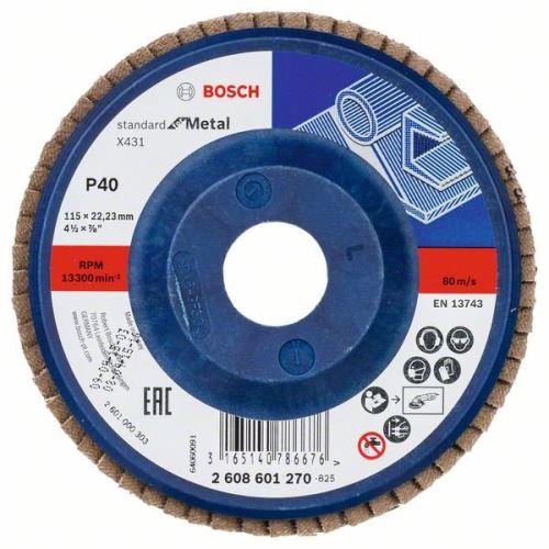 BOSCH Muela abrasiva de láminas X431, Estándar para metal 115 mm, 22,23 mm, 40 2608601270