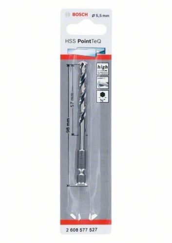 BOSCH Broca para metal HSS PointTeQ HEX con vástago de 6 puntas; 5,5 mm (5 unidades) 2608577527