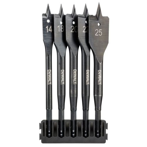 DeWALT Set (5 piezas) / portapuntas + brocas planas para madera Extreme 14mm, 18mm, 20mm, 22mm, 25mm / DT70833