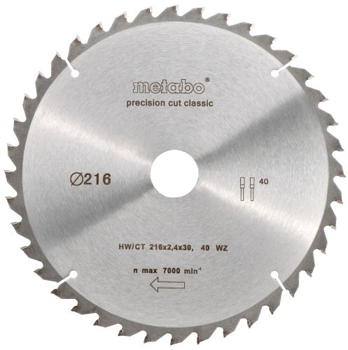 METABO Hoja de sierra HW/CT 216 x 30 mm, 40 dientes, 5 neg 628060000