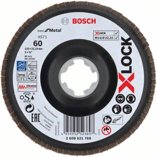 BOSCH X-LOCK Muelas abrasivas de láminas del sistema Best for Metal Ø 125 mm, G 60, X571, versión curvada, plástico 2608621768