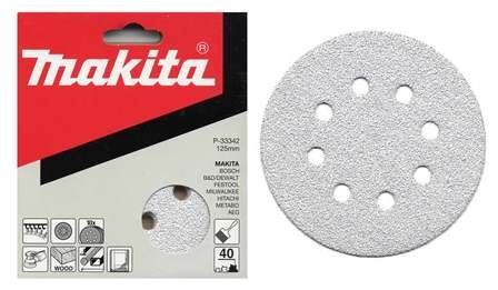 MAKITA papel de lija Velcro 125 mm 8 agujeros K120, 10 uds P-33386