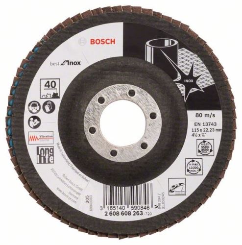 BOSCH Muela abrasiva de láminas X581, Best for Inox 115 mm, 22,23 mm, 40 2608608263