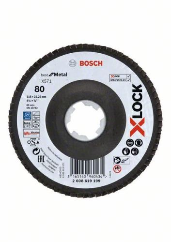 BOSCH X-LOCK Muelas abrasivas de láminas del sistema Best for Metal Ø 115 mm, G 80, X571, versión curvada, fibra de vidrio 2608619199