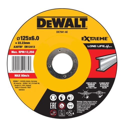 DeWALT Muela abrasiva de metal EXTREME convexa 125 x 6 x 22,23 mm DX7941