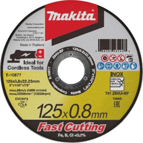 Disco de corte MAKITA para acero inoxidable 125 x 0,8 x 22,23 mm E-10877