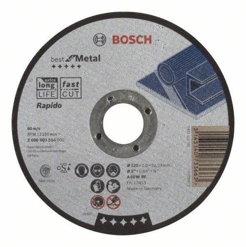 BOSCH Disco de corte recto Best for Metal - Rapido A 60 W BF, 125 mm, 1,0 mm 2608603514