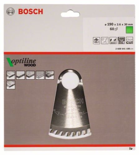 BOSCH Hoja de sierra Optiline Madera 190 x 30 x 2,6 mm, 60 2608641188