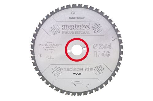 METABO Hoja de sierra "corte de precisión para madera - profesional", 250 x 30 mm, 60 dientes, 5° neg 628048000